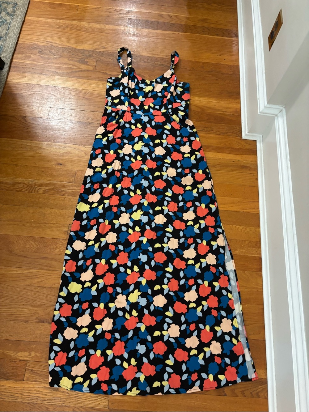 41 Hawthorn Black Maxi Dress with Red, Blue, Yellow & Cream Floral Print